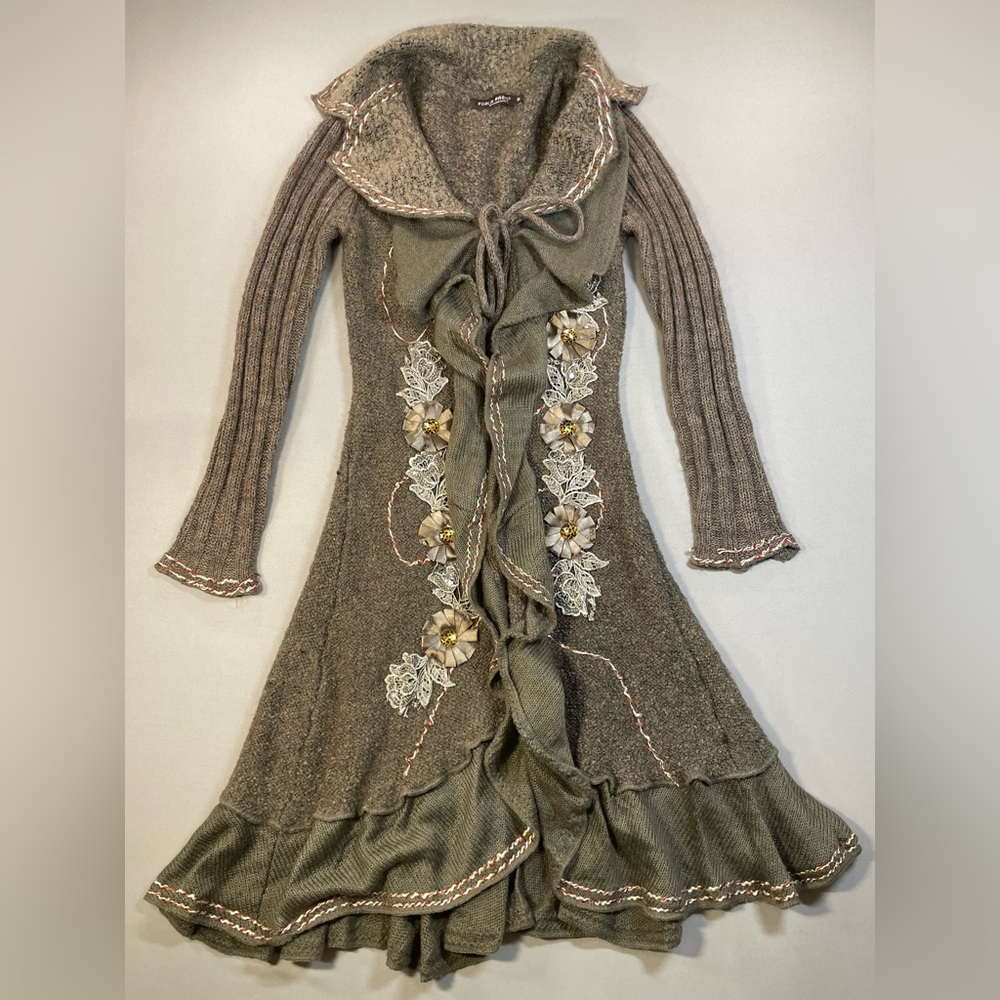 Forla Paris Drape-Front Ruffle Duster Cardigan, Bohemian & Romantic - Medium